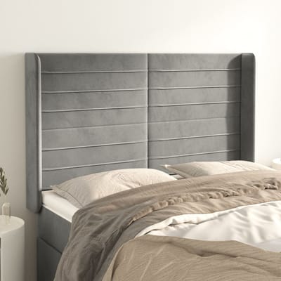 vidaXL - Hoofdbord - met - randen - 147x16x118/128 - cm - fluweel - lichtgrijs