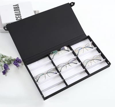 Zonnebril Opbergdoos met 15 Rasters, Witte Stoffen Voering - Multifunctionele Organizer voor Brillen, Zonnebrillen, Horloges - Sieradenopslag met Geschikt Ontwerp