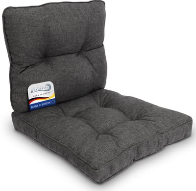 Beautissu Set Outdoor Lounge Kussens Buiten – Zitkussen 50x50 cm & Rugkussen 50x40 cm – Vuil- en Waterafstotend Loungekussen voor Tuinmeubelen en Rotan Antraciet – BeauFlair