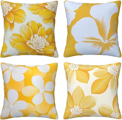 Kussenhoezen met gele en witte bloemen, 65 x 65 cm, behaaglijk, kussenhoes met onzichtbare ritssluiting, zacht, wollig, bankkussen, wasbaar, voor terras en woonkamer