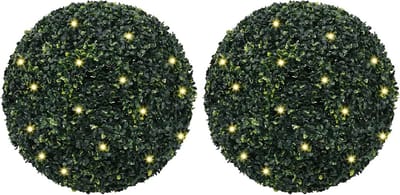 vidaXL - Kunstbuxusballen - met - LED-verlichting - 2 - st - 52 - cm - groen