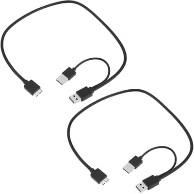 Dailygoody - Dual USB 3.0 Y-kabel - Voedingsdatakabel - Zwart - Micro-B - 2 stuks - Geschikt voor mobiele harde schijven - Lange en korte kabel