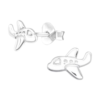 Joy|S - Zilveren vliegtuig oorbellen - 9 x 6 mm - kinderoorbellen