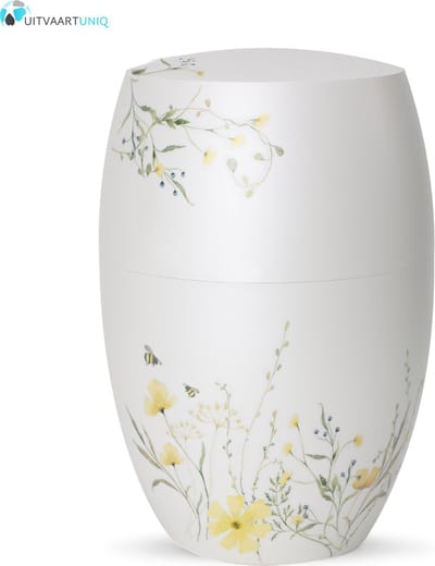 Urn glanzend wit bloemenweide geel - bio
