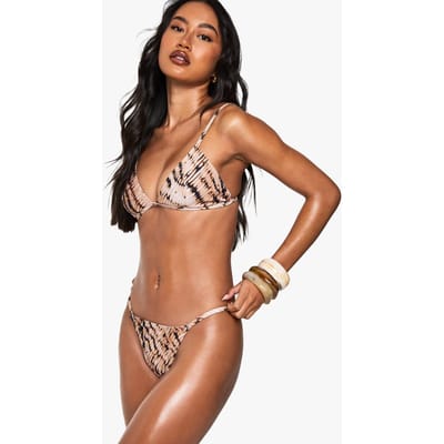 boohoo Dames Premium Swim Tie Dye Hot Fix Tanga Slip | Brown | Maat: 12