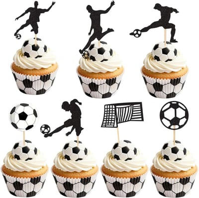 48 Stuks Voetbal Cupcake Toppers voor Taartdecoratie - Sportfeest, Babyshower en Verjaardag voor Jongens