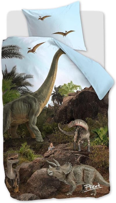 FREEK VONK Dappere Dinos dekbedovertrek - Eenpersoons - 140x200 - Naturel