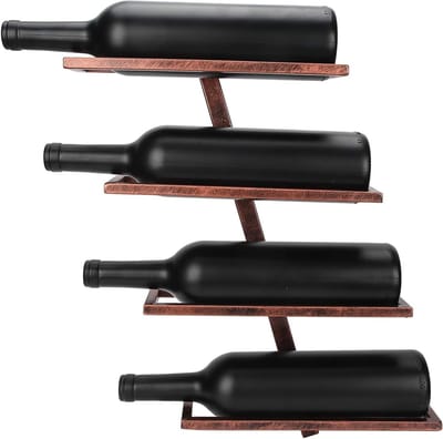 Muurbeugel voor Wijnflessen, Metalen Wijnrek voor 2/4 Flessen, Ideaal voor Woonkamer, Eetkamer en Bar, Bruin Kleur (4 Flessen)