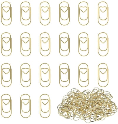 130 Stuks Hartvormige Gouden Metalen Decoratieve Ovalen Paperclips voor Kantoor, School, Documenten en Cadeauverpakking