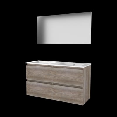 Basic-Line Basic 46 Badkamermeubelset - 120 x 46 cm - Greeploos - 4 Lades - Keramische Wastafel - 2 Kraangaten - Spiegel - Scotch Oak