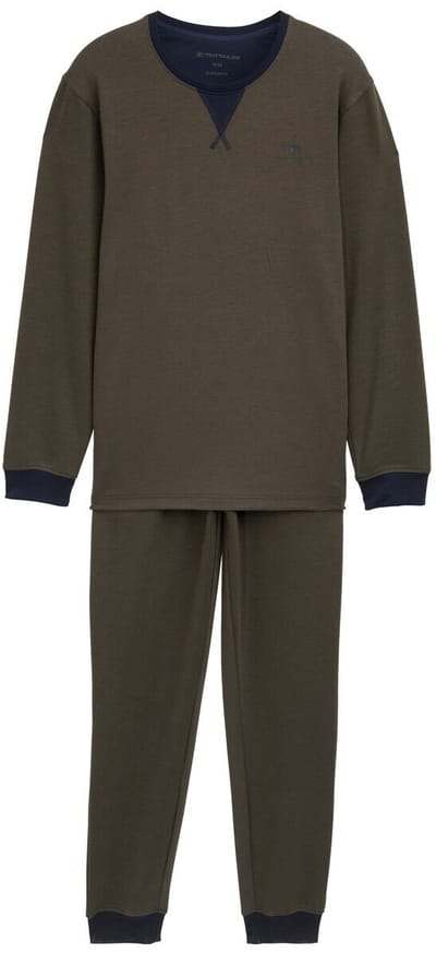 Tom Tailor - Pyjamaset met logoprint en trekkoord - Maat 50 - green-dark-multicolor