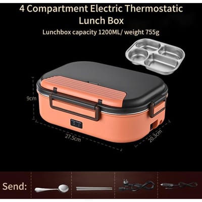 Boîtes à lunch Matériau Durable Acier Inoxydable Isolation Alimentaire Boîte à lunch Bento Maison Voiture Garder au Chaud Boîte à lunch 1.2L, 12V/220V Chauffage Électrique