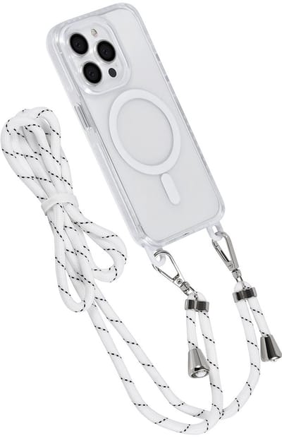 TUNIQ telefoonhoesje voor Apple iPhone 15 Pro - MagSafe backcover met koord - Wit