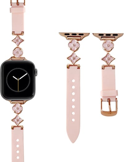 Stravo Siliconen Dames Horlogebandje met Bloemdetail – Geschikt voor Apple Watch 42mm (Series 11/10), 41mm (Series 9/8/7), 40mm (Series 6/5/4/SE 1/2/3), 38mm (Series 3/2/1) – Stijlvol & Comfortabel – Roze