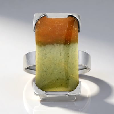 Cavill - Zilveren ring met 13 ct Indonesisch versteend hout - 925 Sterling zilver geplatineerd - Baguette cabochon - Elegant, uniek design, maat 17-20