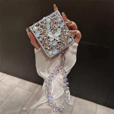 Schattige Kristal Parel Elegante Vlinder Edelstenen Steen Diamant Riem Telefoonhoes Cover Voor Samsung Galaxy Z Flip 3 4 5 6 Flip6 F7110 for Z FLIP 6