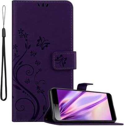 Cadorabo Hoesje geschikt voor Sony Xperia L3 in BLOEMEN DONKER PAARS - Beschermhoes in bloemmotief met magnetische sluiting, standfunctie en kaartsleuven Book Case Cover Etui