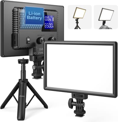 SnelShoppen - LED Camera/Video Light 12W, 600 Lux, Mini Tripod, 4000mAh Batterij, CRI95+, 3200-5600K, USB Video Light voor YouTube, TikTok, Zoom, Foto