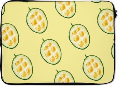 Laptophoes 13 inch - Citrus - Vruchten - Sjablonen - Laptop sleeve - Binnenmaat 32x22,5 cm - Zwarte achterkant