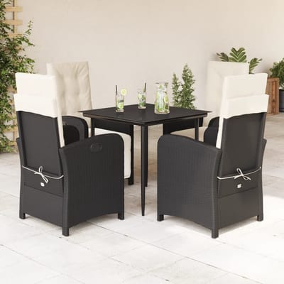 vidaXL - 5-delige - Tuinset - met - kussens - poly - rattan - zwart