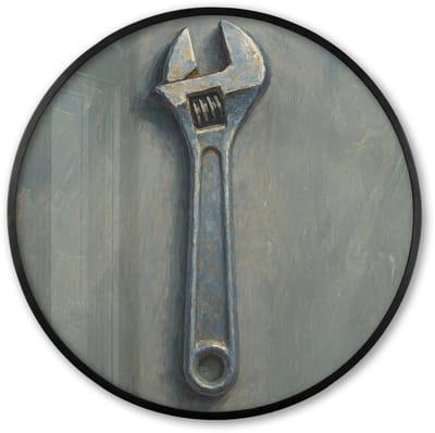 Poster in lijst Rond - Fotolijst 60x60 cm - Posters - Moersleutel - Gereedschap - Verf - Ronde posterlijst zwart - Decoratie - Wanddecoratie woonkamer - Muurdecoratie slaapkamer
