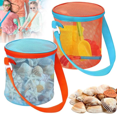 Speelgoed voor het Strand voor Kinderen, 2x Mesh Strandtas voor Schelpen en Zand Speelgoed, Ideaal voor Zomerse Uitjes en Activiteiten