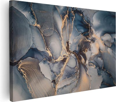 Artaza Canvas Schilderij Abstract - Luxe Kunst - Zwart met Goud - 90x60 - Wanddecoratie Woonkamer - Muurdecoratie Modern
