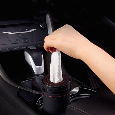 Luxe Cilinder Tissuebox Houder voor Auto - Zwart Leer & ABS, Geschikt voor de meeste bekerhouders, Praktisch en Stijlvol Accessoire