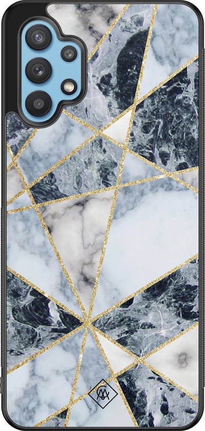 Casimoda® hoesje - Geschikt voor Samsung Galaxy A32 5G - Abstract Marmer Blauw - Zwart TPU Backcover - Geometrisch patroon - Blauw