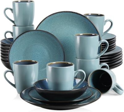 Happyment Luxe Serviesset - 8 Persoons - Porselein - 32 Delig - Bordenset 8 persoons - Bordenset 32 delig - Turqoise