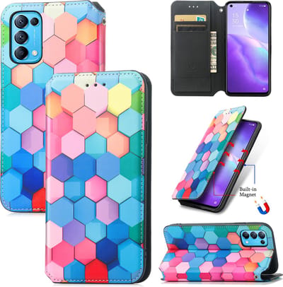 Luxe PU Lederen Wallet Case + PMMA Screenprotector voor OPPO Find X3 Neo _ kleurrijke Honingraat