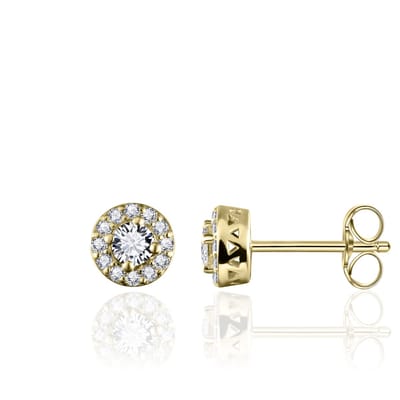 Jewels Inc. - Oorbellen - Oorstekers - Solitaire omringt met Zirkonia stenen - 6mmØ - 14 Karaat Geelgoud
