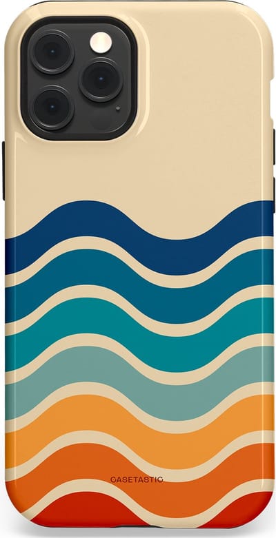 Casetastic hoesje geschikt voor Apple iPhone 12 / Apple iPhone 12 Pro - MagSafe - Dubbellaagse bescherming - Nostalgische golven - Fashion Case - Zand Petrol Rood Oranje