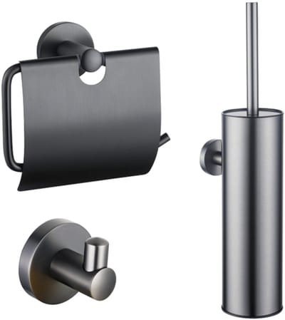 FugaFlow Eccelente Acces Toiletset - toiletborstelhouder - gesloten - handdoekhaak - toiletrolhouder - met klep - geborsteld gunmetal