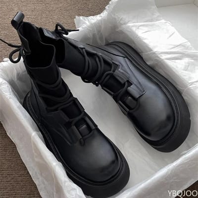 Modieuze veelzijdige lente herfst nieuwe dikke zool hoogteverhogende veters korte laarzen elegant eenvoudige damesschoenen 35 gray