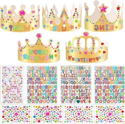 15-delige Verjaardagskroon Set met Plakstrass, Alfanumerieke Stickers en DIY Gouden Hoofdbanden voor Feestjes en Creatieve Knutselprojecten