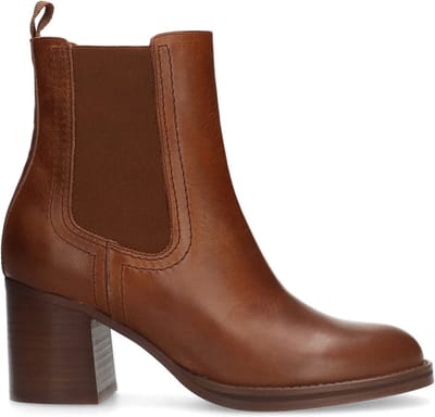 Sacha - Dames - Cognac leren enkellaarsjes met blokhak - Maat 36