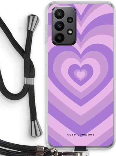 Case Company® - Hoesje met koord geschikt voor Samsung Galaxy A23 hoesje met Koord - Hart Paars - Telefoonhoesje met Zwart Koord - Bescherming aan alle Kanten en Over de Schermrand