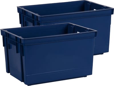 EDA Opbergbox/opbergkrat 20 L - 2x - blauw - kunststof - 39 x 29 x 23 - stapelbaar/nestbaar