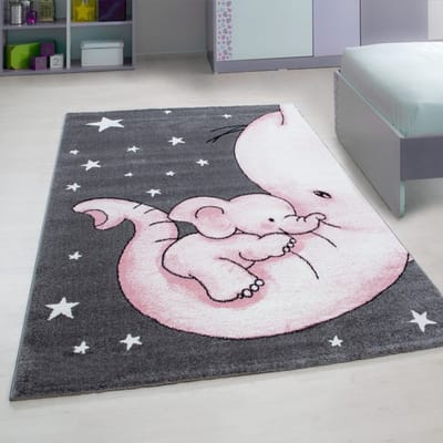 Kinderkleed met olifantenpatroon, roze, gemaakt van jute, voor de slaapkamer, gemakkelijk schoon te maken. 140x200 cm