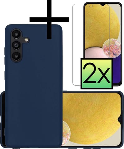 Hoesje - Met 2x Screenprotector - Geschikt voor Samsung Galaxy A13 5G - Sterk & Shockproof - Back Cover - Siliconen Case - Telefoon Hoes - Donkerblauw