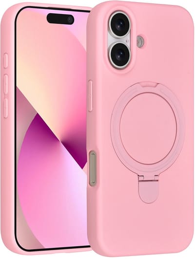 TUNIQ telefoonhoesje voor Apple iPhone 16 - MagSafe met ringstand - Roze