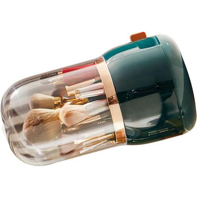 Make-up Kwastenhouder Multifunctionele Kwasten Organizer Huis Draaibaar Stofdicht Cosmetische Make-up Kwasten Container Zwartachtig