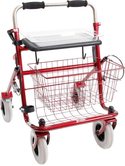 Rollator 43 cm zitbreedte - Premis Provo - Tot 120 kg - In hoogte verstelbaar - Voorzien van duwbeugel en drukrem - Metallic Rood