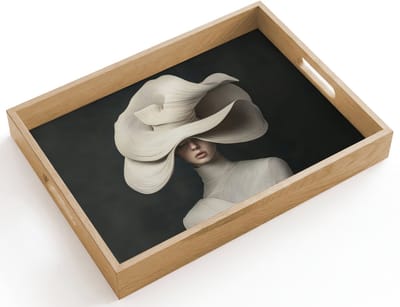 Dienblad hout 40x30 cm - Schootdienblad - Modern - Vrouw - Hoed - Borrelplank rechthoek - Plateau dienbladen