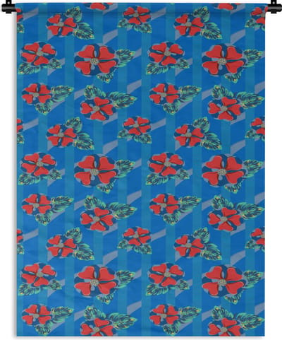 Wandkleed - Wanddoek - Hibiscus - Hawaii - Rood - Patroon - Bloem - 150x200 cm - Wandtapijt