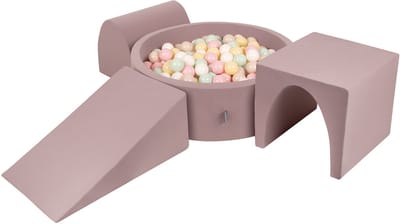 KiddyMoon Schuim speelplaats 4-delig met ballenbad 200 ballen - Foam hindernisbaan tunnel - Wasbare hoes - Heide: Pastelbeige Pastelgeel Wit Mint Poederroze