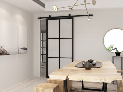 Barnwoodweb Schuifdeur staal en glas 6 vaks melkglas 100x235 - Complete set inclusief schuifdeursysteem en deurgreep