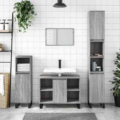 vidaXL - Badkamerkast - 80x33x60 - cm - bewerkt - hout - grijs - sonoma - eikenkleurig