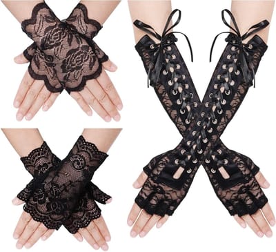 3 Paar Lange Vingerloze Handschoenen met Laces voor Dames - Perfect voor Feestjes, Bruiloften en Cosplay Kostuums